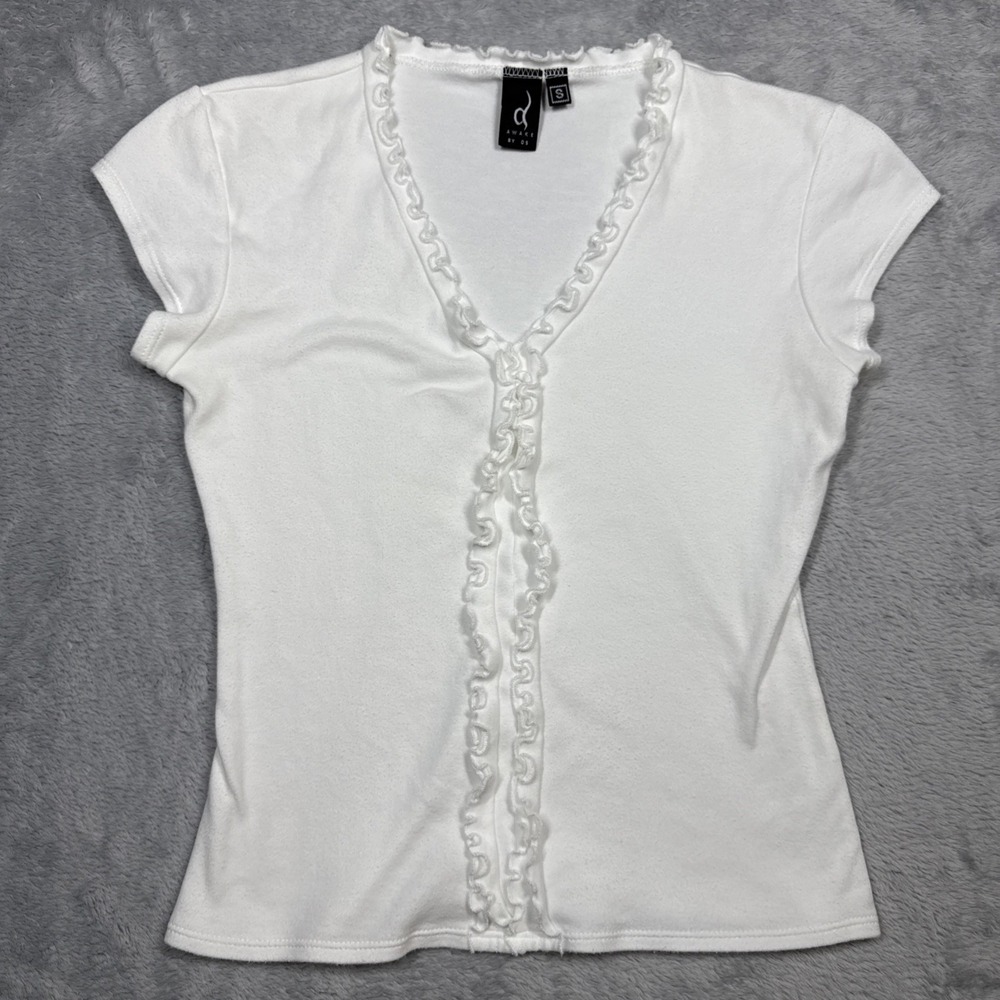 Awake by OS Ruffle Top Women Small White Short Sleeve Coquette Y2K